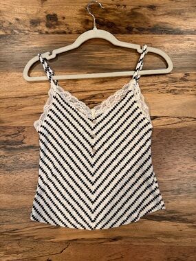 Blu Pepper Black & White Chevron Lace-Trim Cami